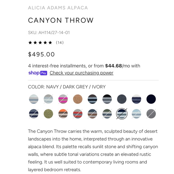 Alicia Adams Alpaca Canyon Throw - Navy/Dark Grey/Ivory - Picture 2 of 4